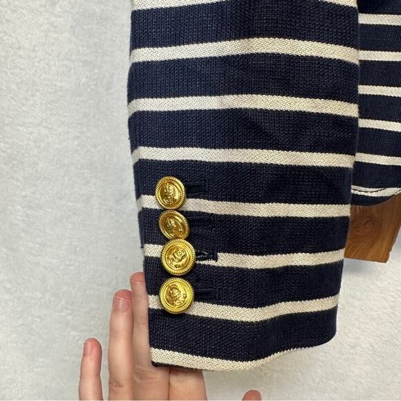 J. Crew Schoolboy‎ Navy Blue & White Striped Long Sleeve Button Blazer Size 00 - Picture 5 of 11